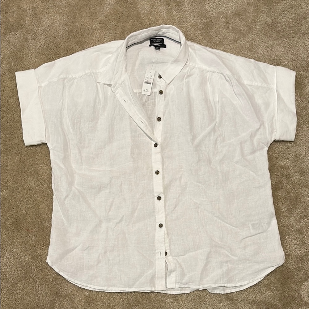 J. Crew. White Short Sleeve Women’s Linen Shirt. Size L.